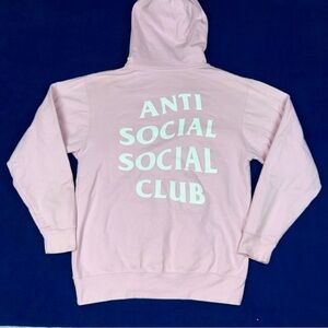Anti Social Social Club Hoodie Pink Logo Pullover Streetwear Size M Made In USA